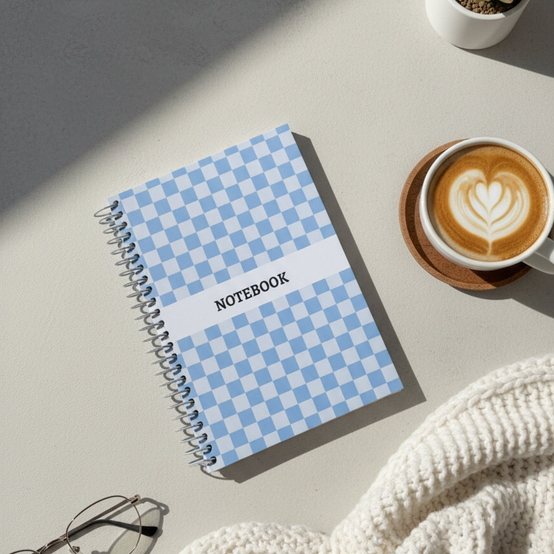 Blue Gingham A5 Ruled Notebook