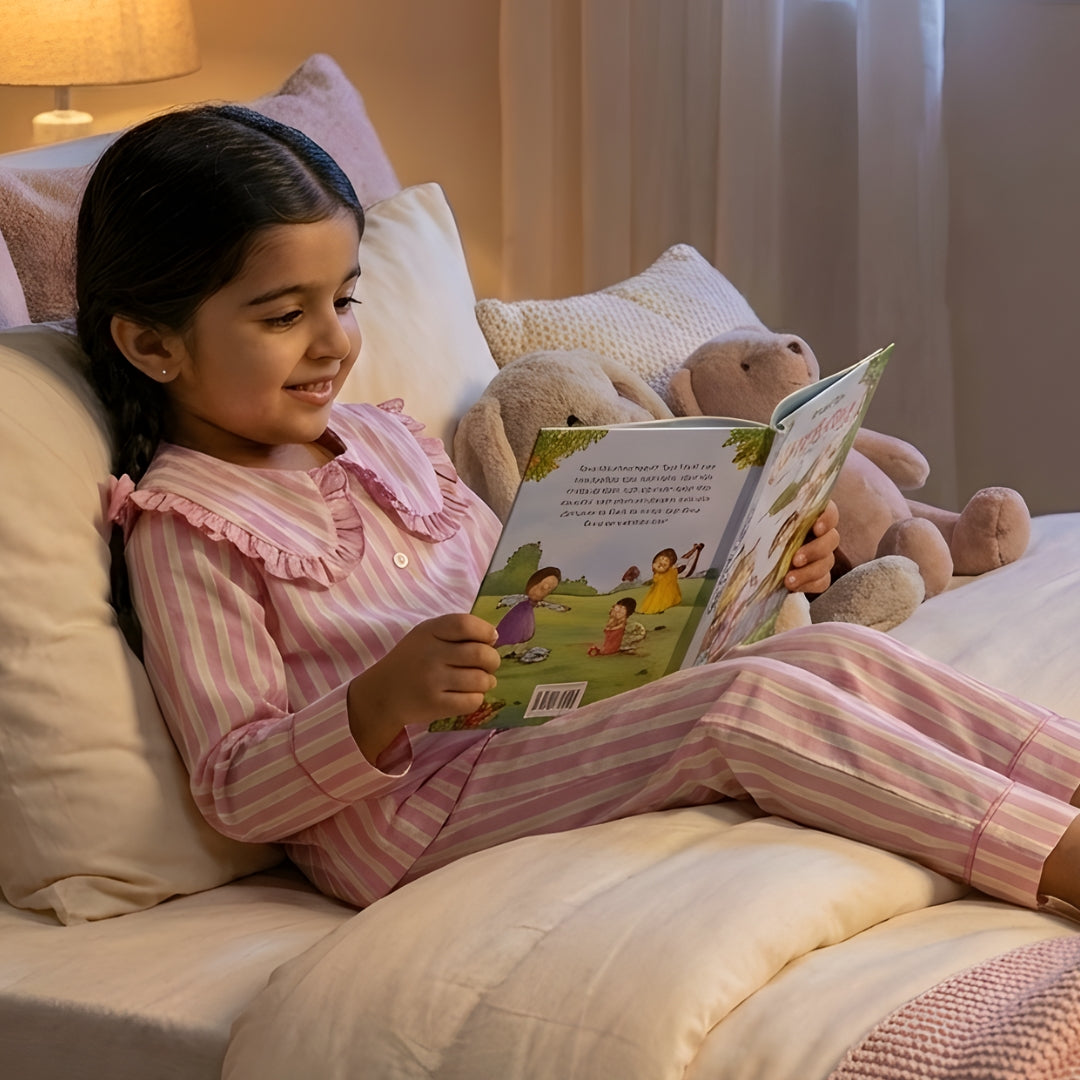 Candy Stripe Ruffle-Collar Nightwear – 100% Cotton Kids Sleep Set