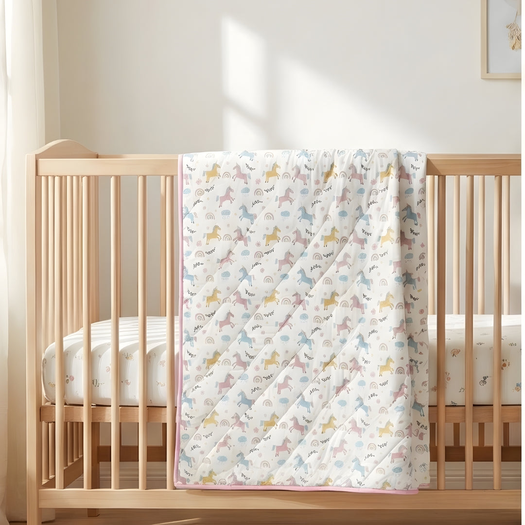 Pastel Unicorns Organic Muslin Cotton Quilt – GOTS Certified 40"×50"