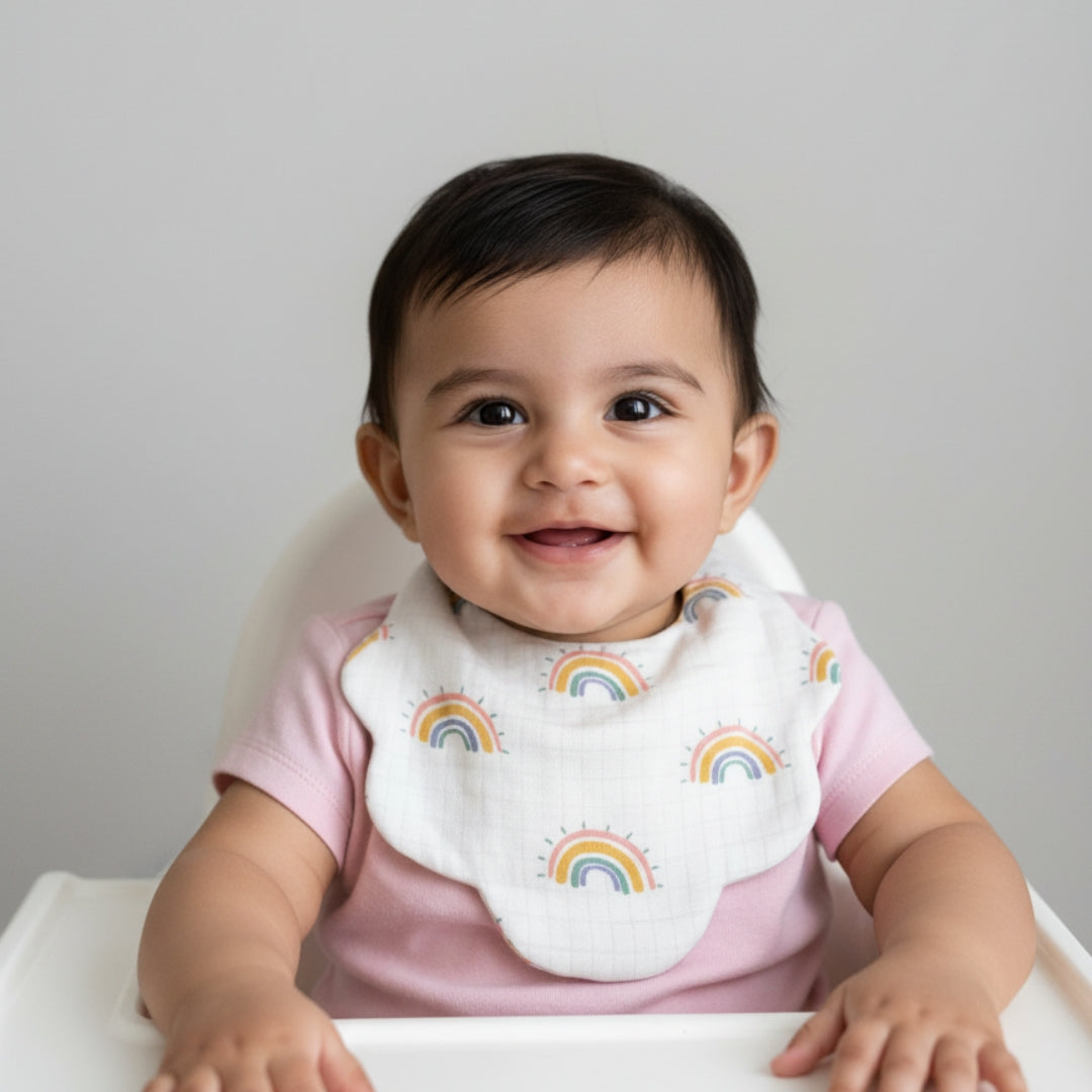Ultra-Soft Muslin Baby Bib – 100% Cotton (0–18M) - Rainbow Sprinkles
