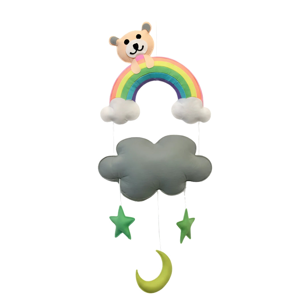 Rainbow Bear Personalized Nursery Wall Hanging – Felt Name Cloud