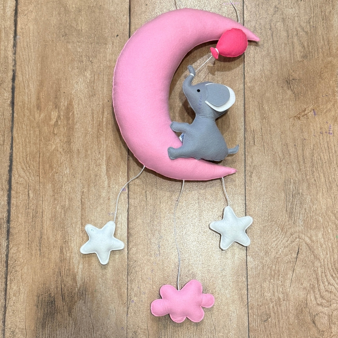 Dreamy Elephant On Moon Nursery Wall Hanging