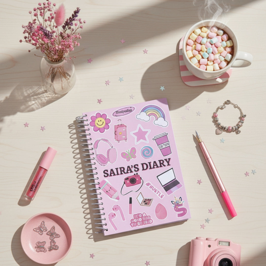 Your Name, Your Vibe Pink Sticker Look A5 Notebook