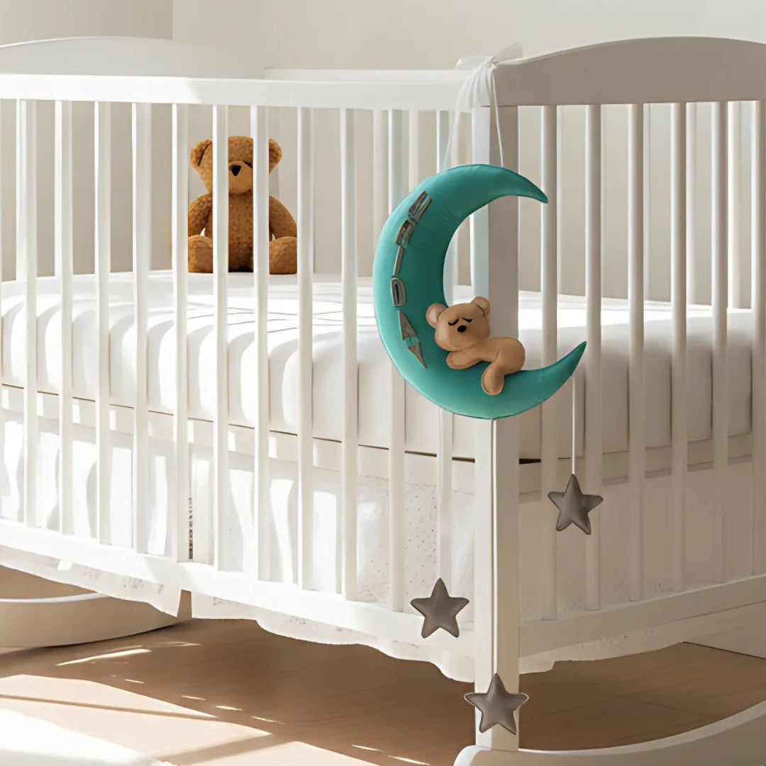 Sleepy Bear on Moon – Personalised Nursery Wall Hanging