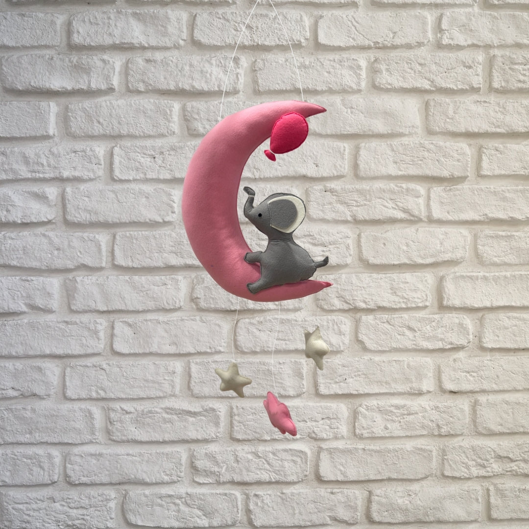 Dreamy Elephant On Moon Nursery Wall Hanging