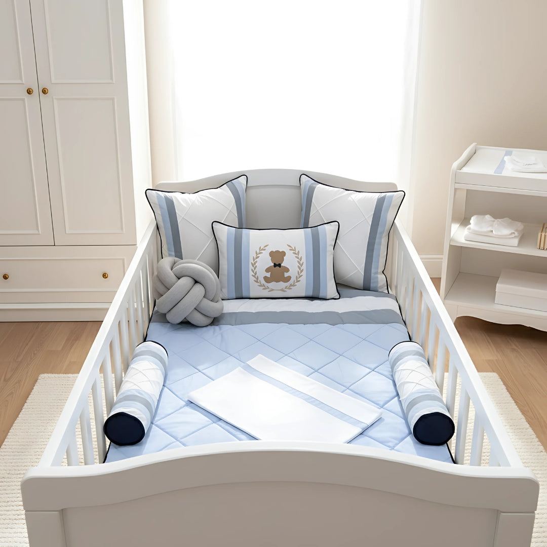 Teddy Stripes Bedding Set (Blue)
