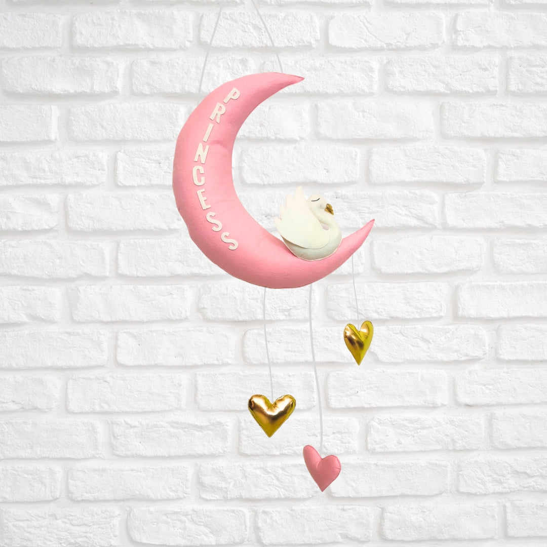 Swan on Moon Hanging-  Felt Fabric