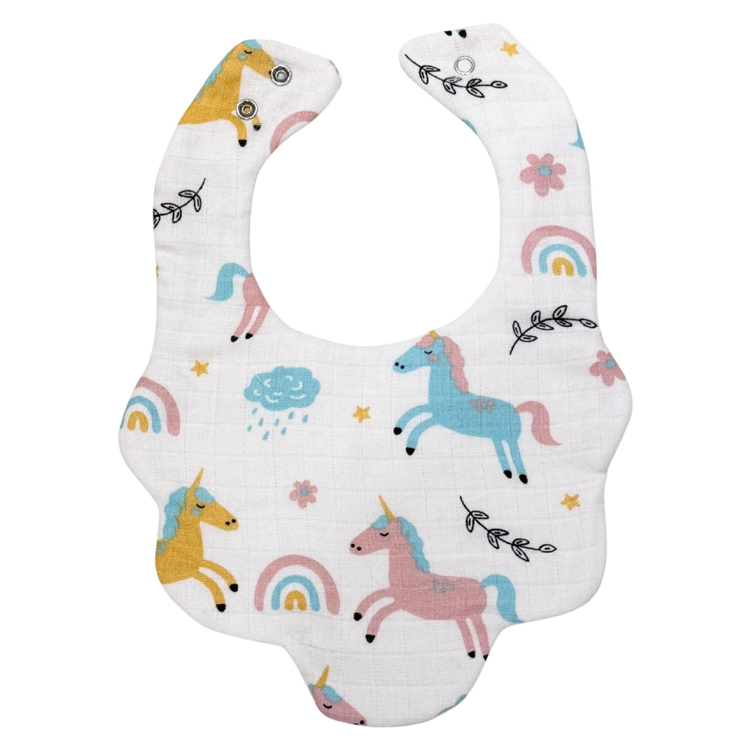 Ultra-Soft Muslin Baby Bib – 100% Organic Cotton (0–18M) - Pastel Unicorns