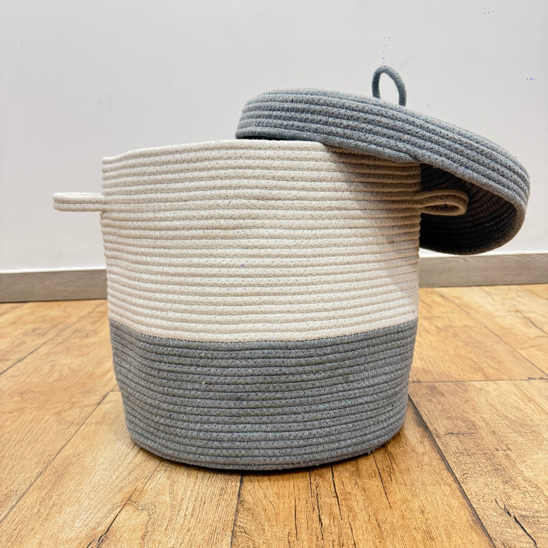 MonkiNook Cotton Rope Storage Basket with Lid – Cloud Grey