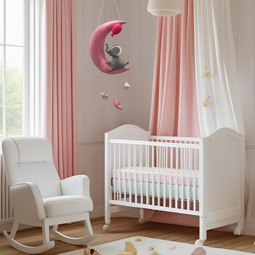 Dreamy Elephant On Moon Nursery Wall Hanging
