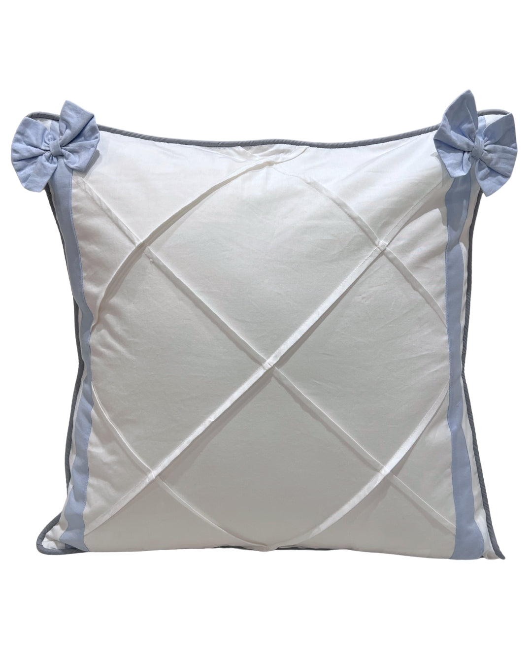 Bow-Trim Pleat Cotton Cushion Cover