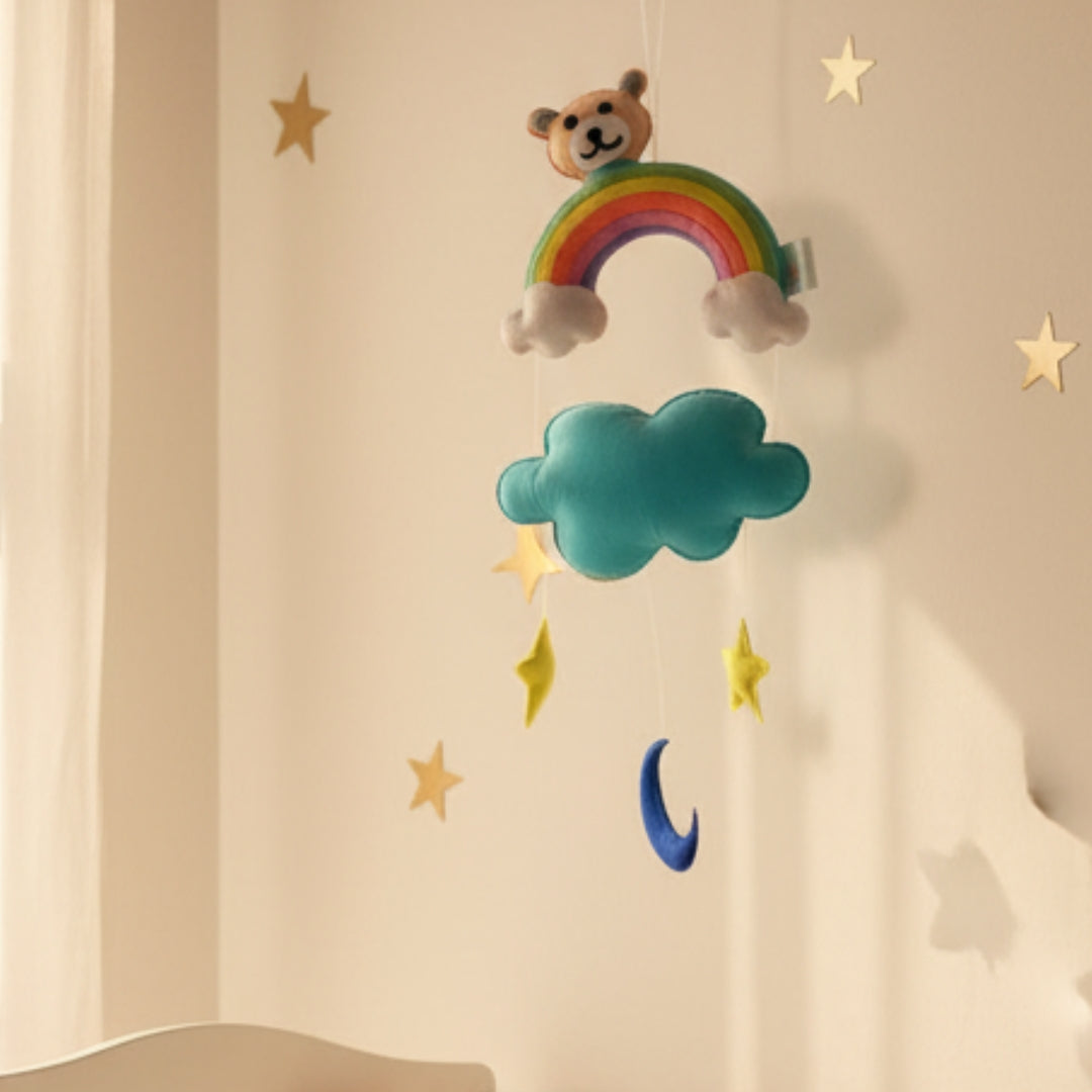 Rainbow Bear Personalized Nursery Wall Hanging – Felt Name Cloud