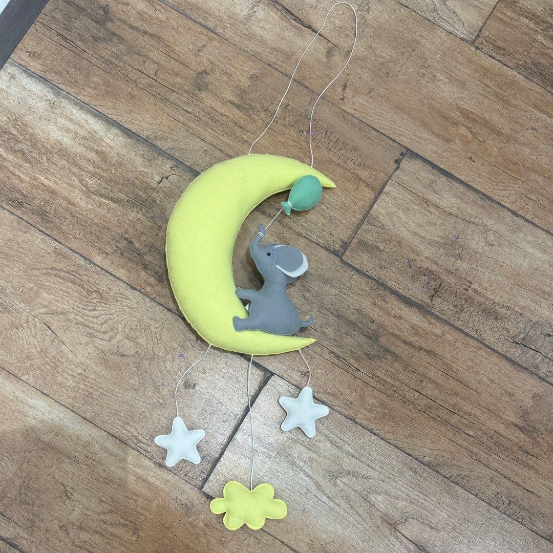Dreamy Elephant On Moon Nursery Wall Hanging
