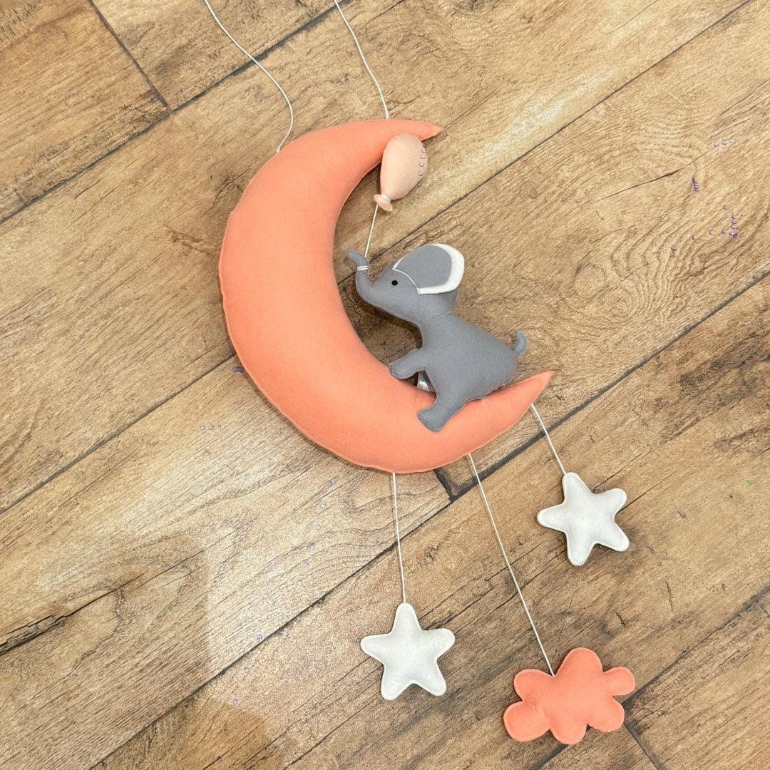 Dreamy Elephant On Moon Nursery Wall Hanging