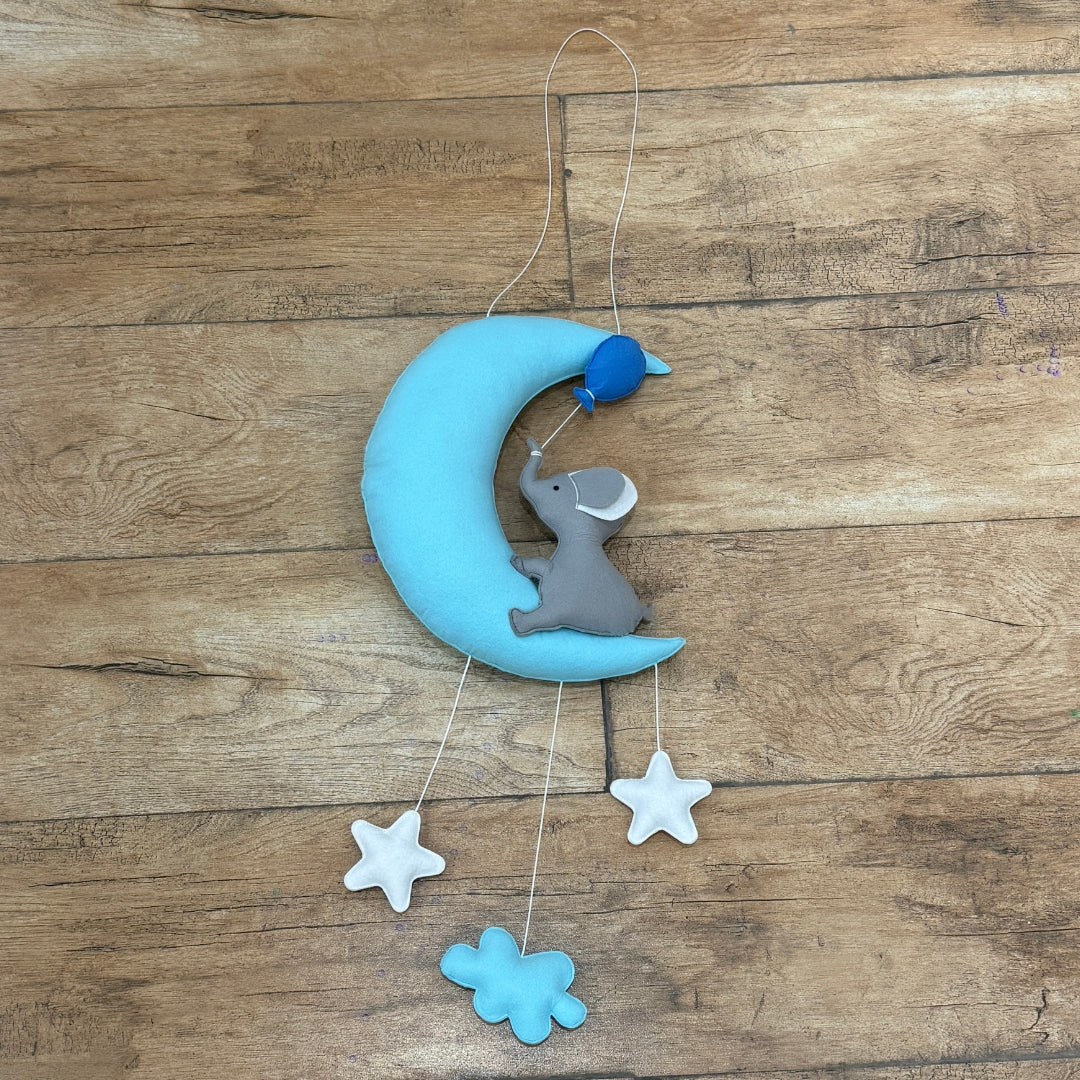 Dreamy Elephant On Moon Nursery Wall Hanging
