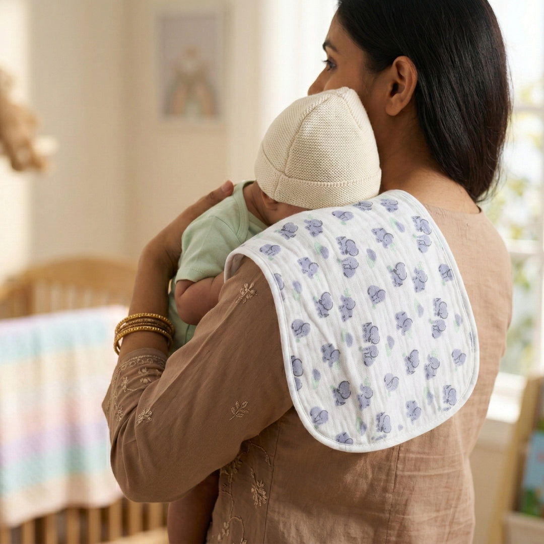Ultra Soft Organic Muslin Burp Cloth (6-Layer, Ultra Absorbent) - Elephant Meadow