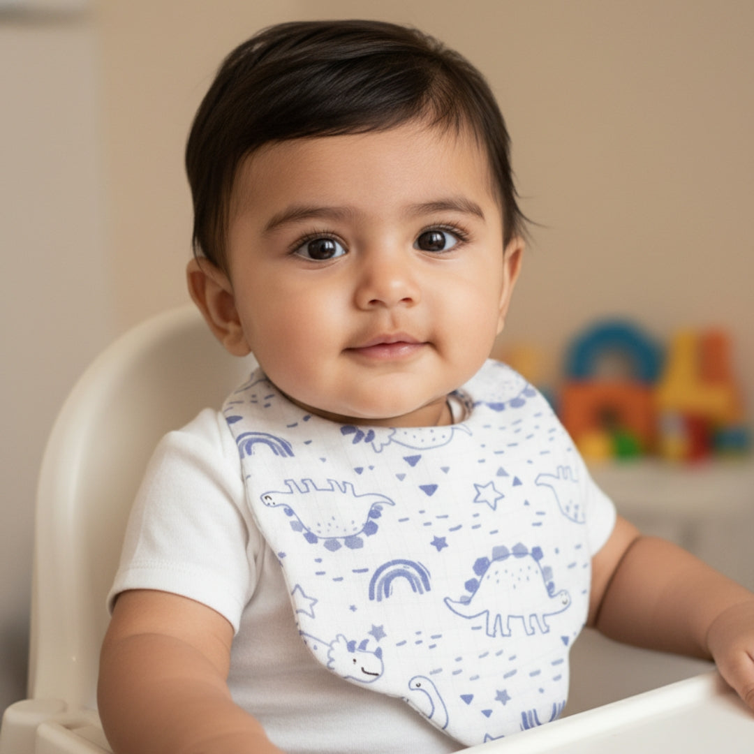 Ultra-Soft Muslin Baby Bib – 100% Cotton (0–18M) - Dinosaurs