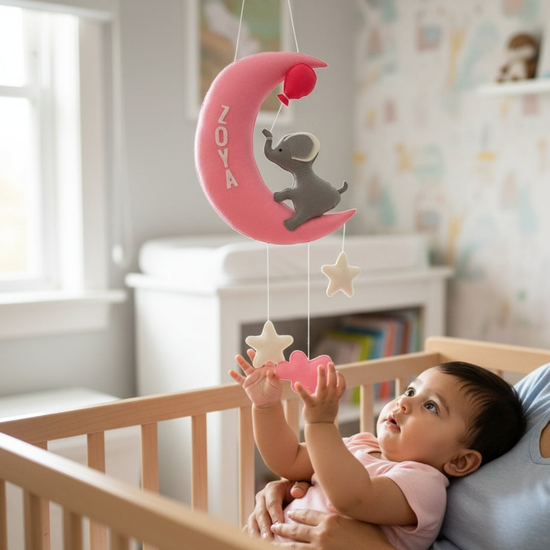Dreamy Elephant On Moon Nursery Wall Hanging