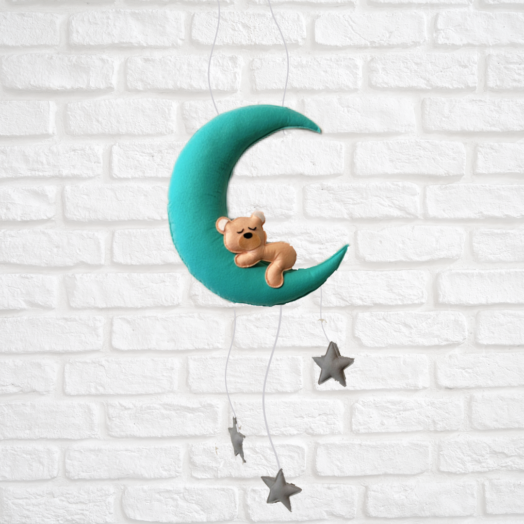 Sleepy Bear on Moon – Personalised Nursery Wall Hanging