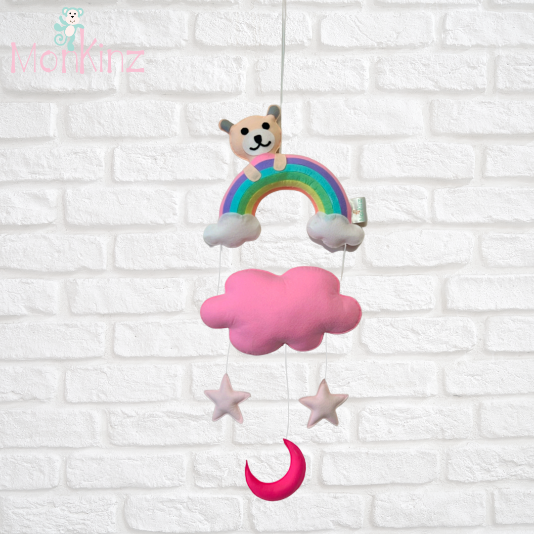 Rainbow Bear Personalized Nursery Wall Hanging – Felt Name Cloud