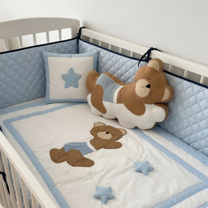 Sleepy Teddy on Cloud Nursery Bedding Set – Blue