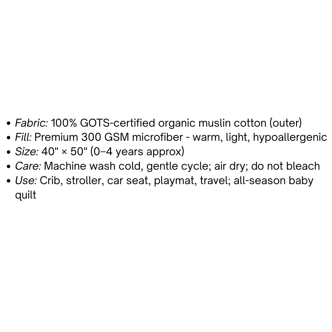 Pastel Unicorns Organic Muslin Cotton Quilt – GOTS Certified 40"×50"