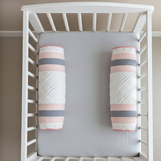 Double Stripe-Panel Cotton Bolster Pair
