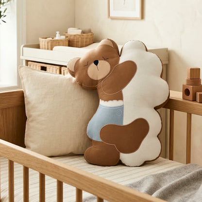 Sleepy Teddy Bear on Cloud Shaped Cushion - Blue