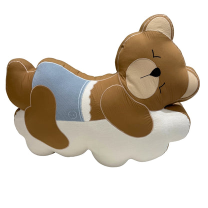 Sleepy Teddy Bear on Cloud Shaped Cushion - Blue
