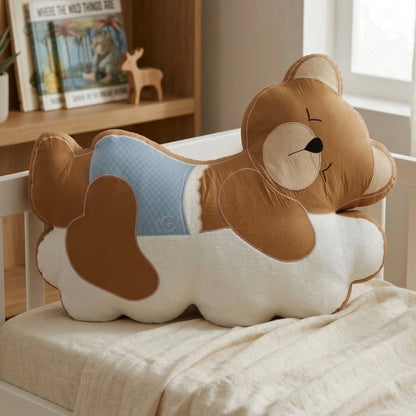 Sleepy Teddy Bear on Cloud Shaped Cushion - Blue