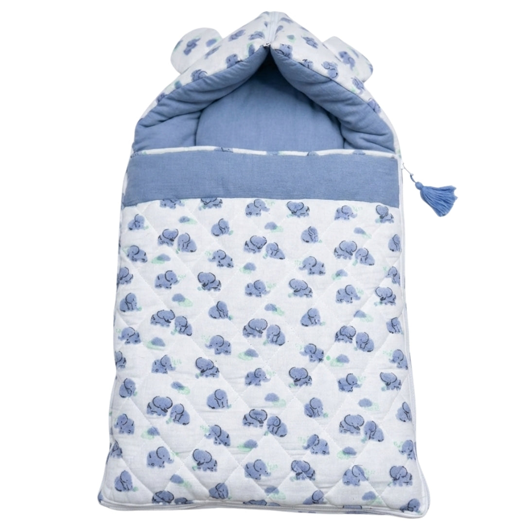 SnugPod Cotton Muslin Baby Sleeping Bag - Elephant Dreams