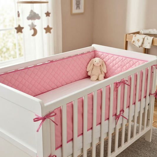 Quilted Cotton Crib Rail Guard/ Cot Bumper - Pink