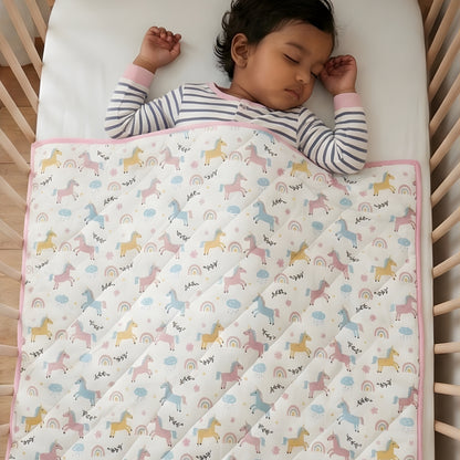 Pastel Unicorns Organic Muslin Cotton Quilt – GOTS Certified 40"×50"