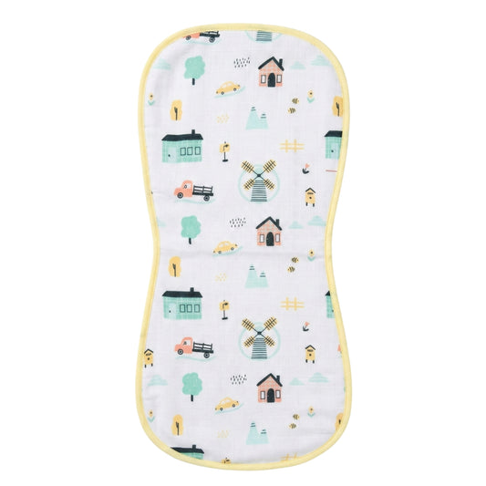 Ultra Soft Organic Muslin Burp Cloth (6-Layer, Ultra Absorbent) - Windmill & Wheels (lemon)