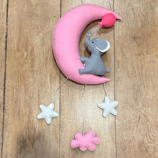 Dreamy Elephant On Moon Nursery Wall Hanging
