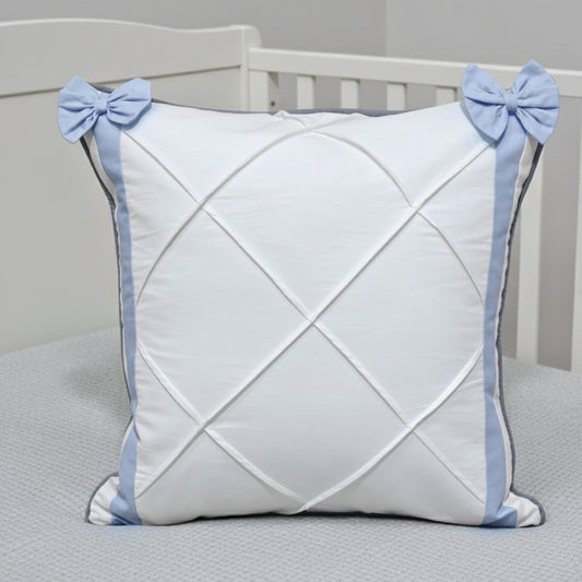 Bow-Trim Pleat Cotton Cushion Cover