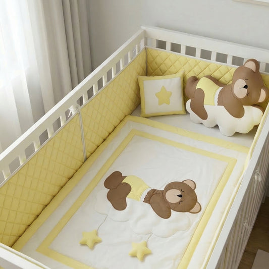 Sleepy Teddy on Cloud Nursery Bedding Set – Lemon