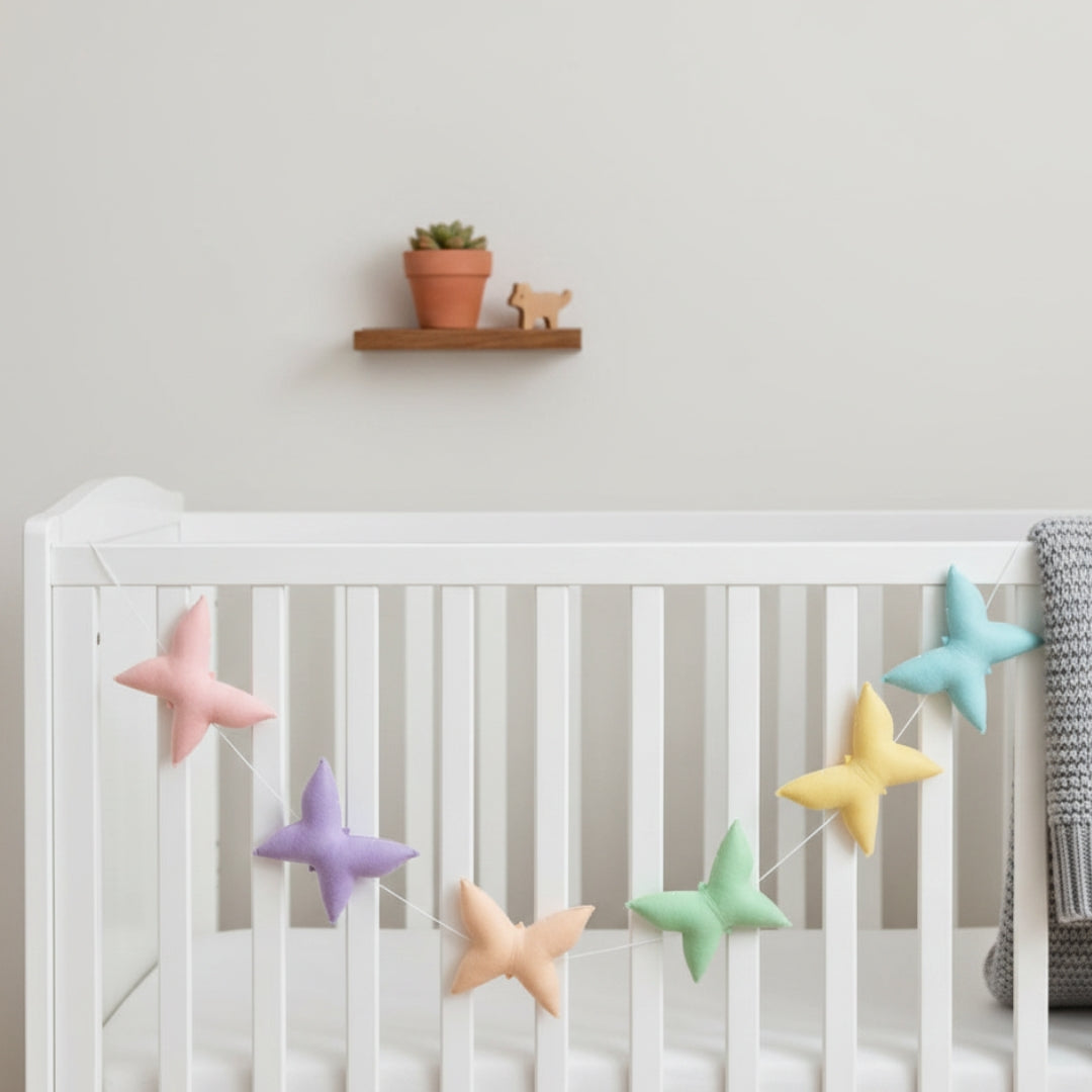 Pastel Butterfly Bunting for Baby Room Decor – Soft Cotton Nursery Garland