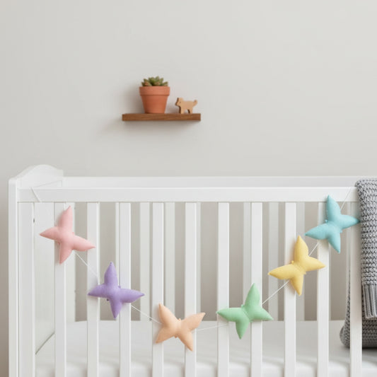 Pastel Butterfly Bunting for Baby Room Decor – Soft Cotton Nursery Garland
