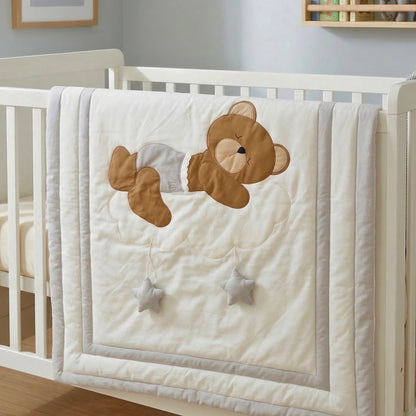 Sleepy Teddy on Cloud Nursery Bedding Set – Grey