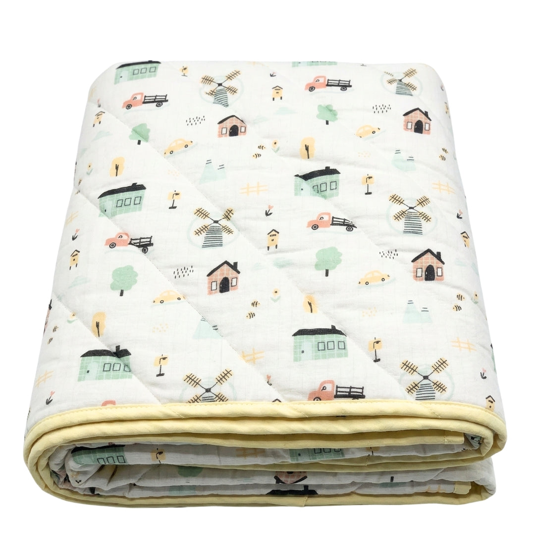 Windmill & Wheels Organic Cotton Muslin Blanket - GOTS certified (40x50")