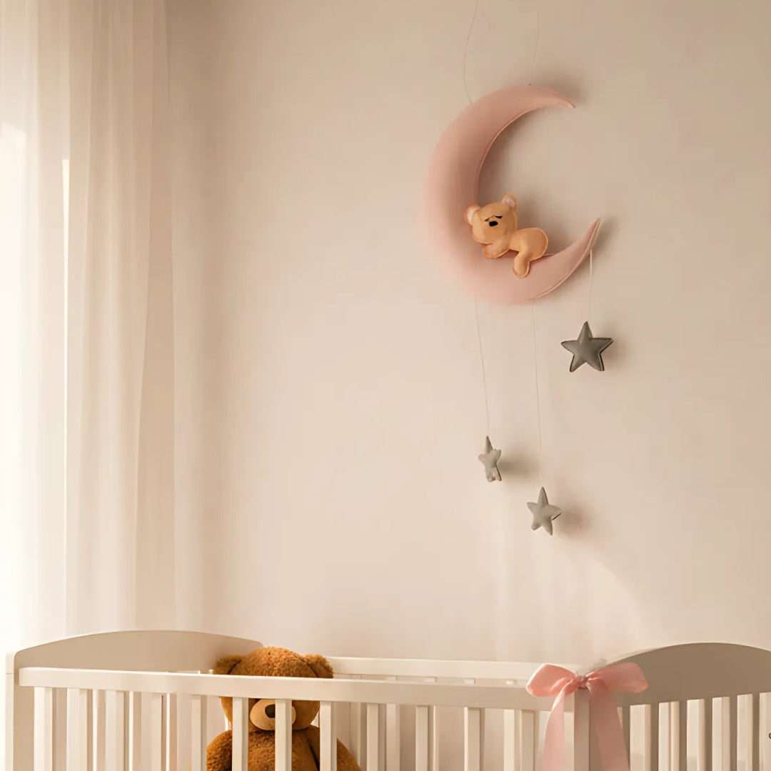 Sleepy Bear on Moon – Personalised Nursery Wall Hanging