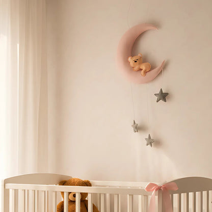 Sleepy Bear on Moon – Personalised Nursery Wall Hanging