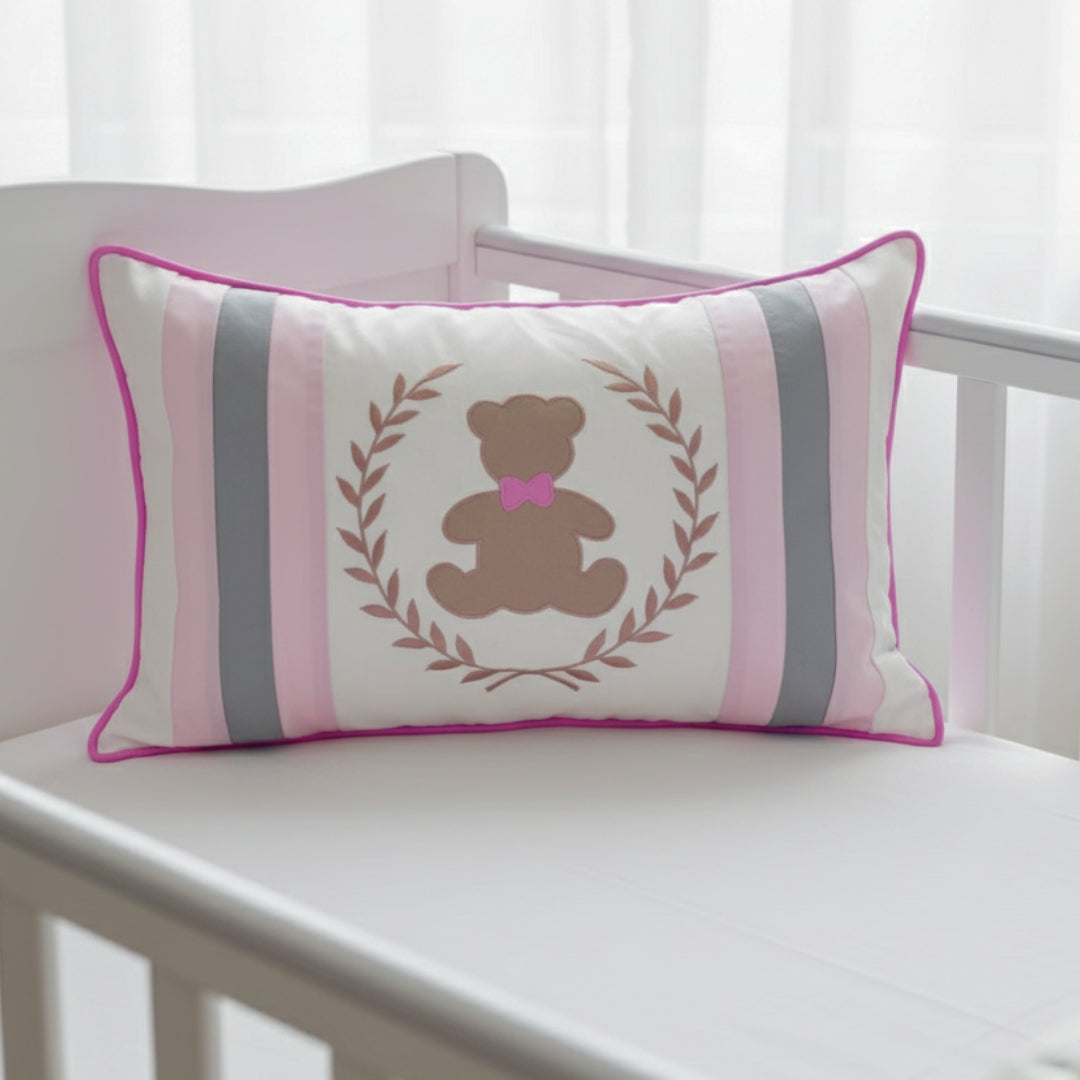 Teddy Motif Embroidered Cushion Cover