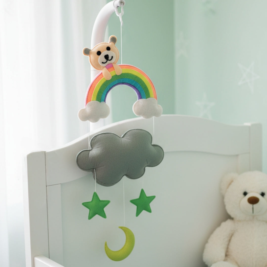 Rainbow Bear Personalized Nursery Wall Hanging – Felt Name Cloud