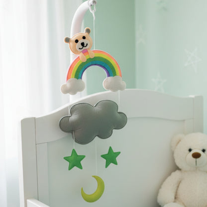 Rainbow Bear Personalized Nursery Wall Hanging – Felt Name Cloud