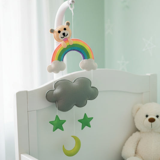 Rainbow Bear Personalized Nursery Wall Hanging – Felt Name Cloud
