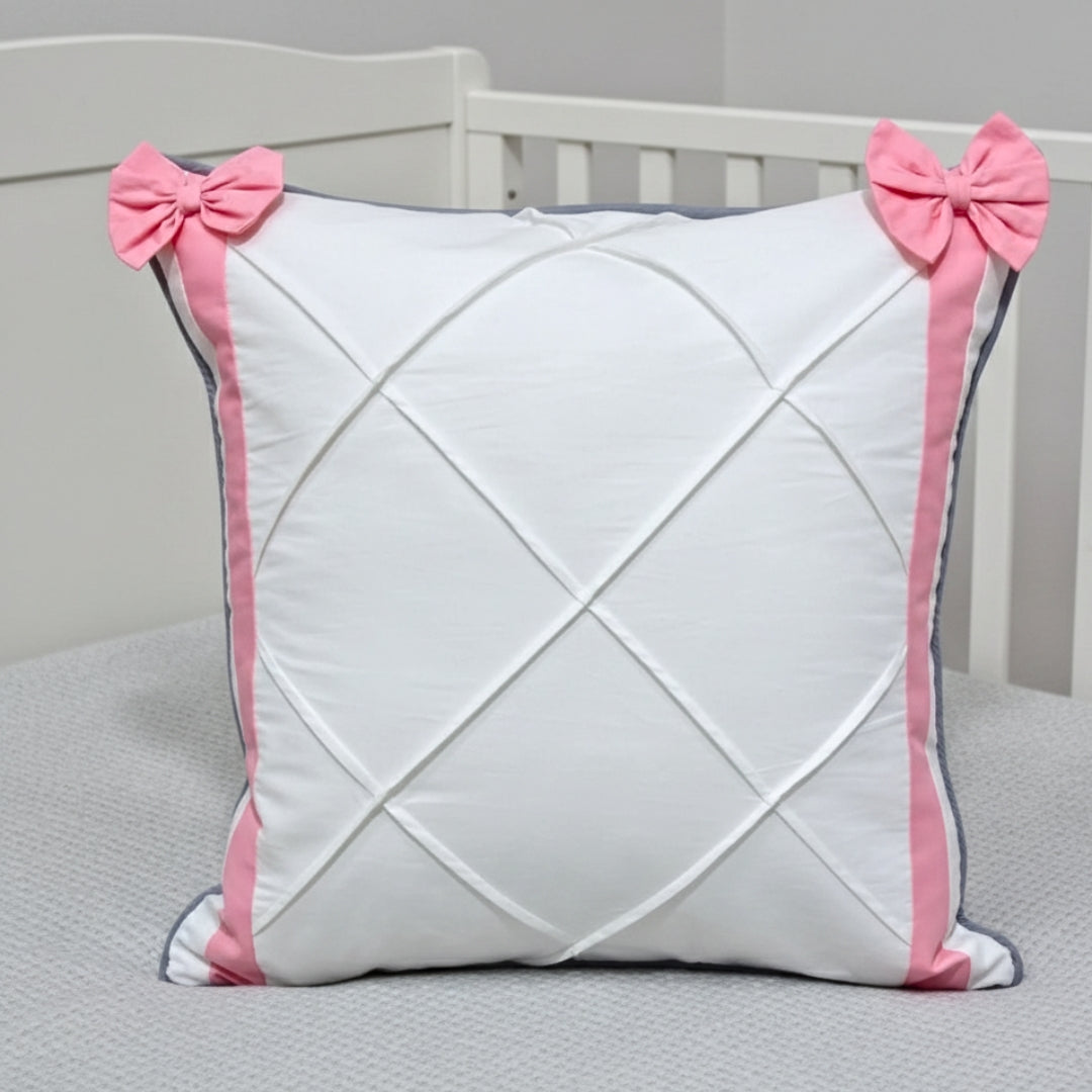 Bow-Trim Pleat Cotton Cushion Cover