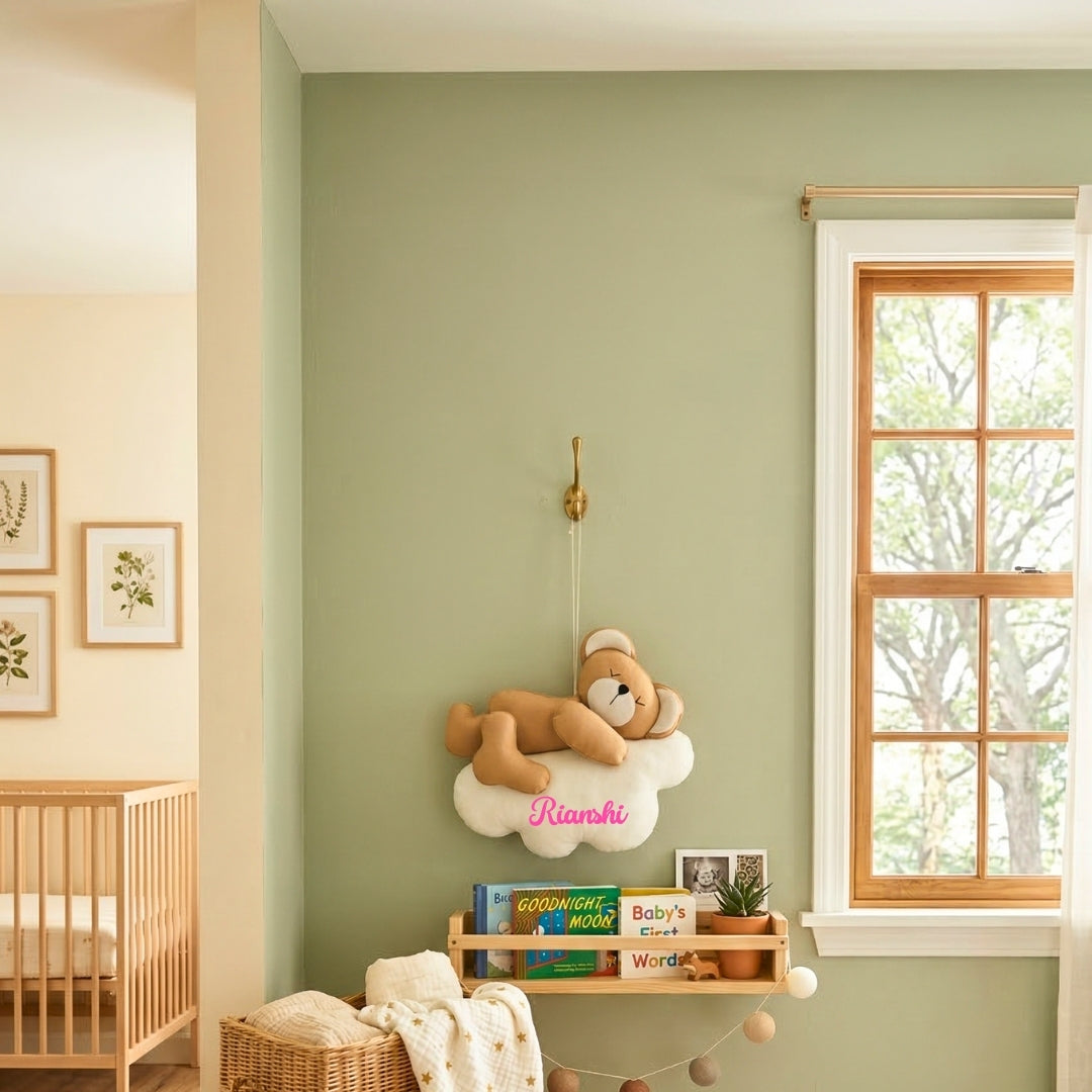Sleepy Bear Cloud Felt Wall Hanging (Nursery Wall Decor)