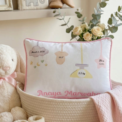 Personalised Birth Stats Cushion – Newborn Keepsake Gift (with filler)